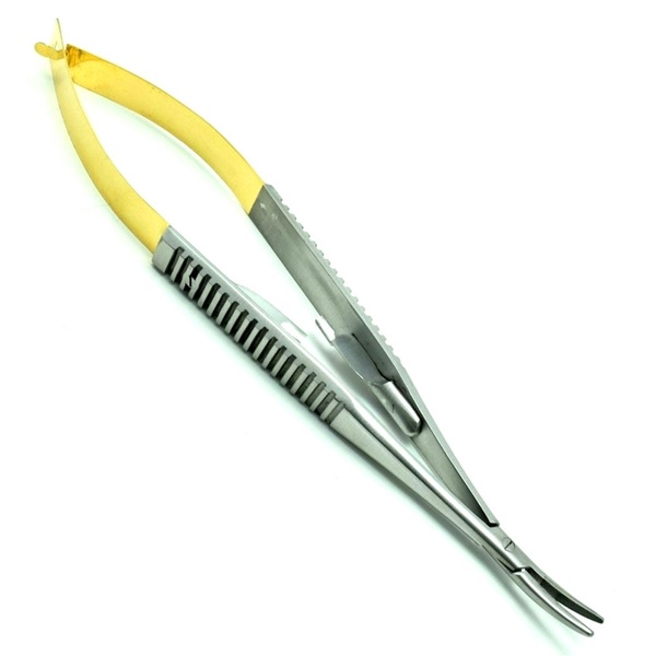 A2Z Scilab TC Castroviejo Needle Holder 5.5" Curved, Ridged Flat Handle A2Z-ZR482